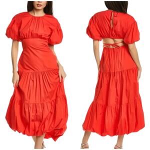 Cinq á Sept NWOT Maisey Puff Sleeve Tiered Open Back Midi Dress Red Size 2